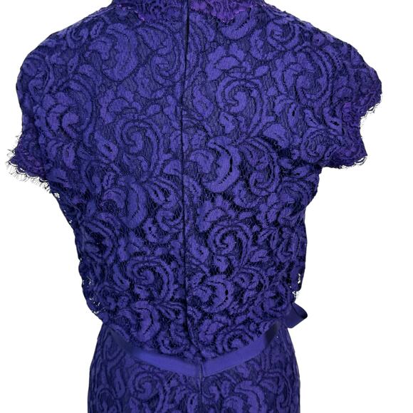 Tadashi Shoji Cap Sleeve Lined Ribbon Tie Sash Lace Long Gown Blue Womens Size 6 - Picture 7 of 11